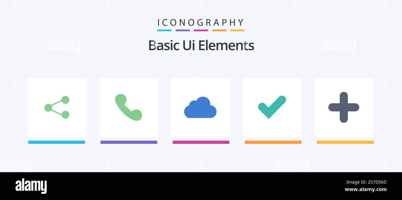 Basic Ui Elements Flat 5 Icon Pack Including new. good. cloud. tick. check. Creative Icons Design Stock Vector