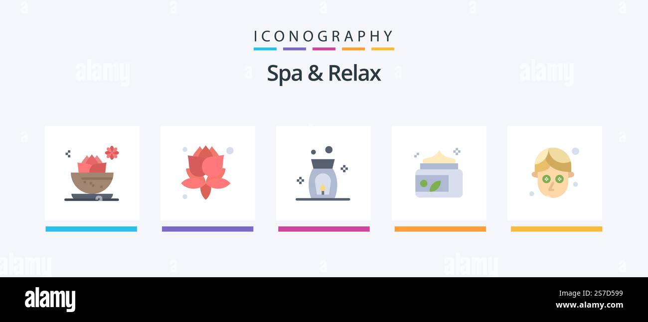 Spa And Relax Flat 5 Icon Pack Including mask. cucumber. aroma. spa ...
