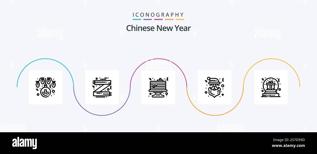 Chinese New Year Line 5 Icon Pack Including present. santa. scarf ...