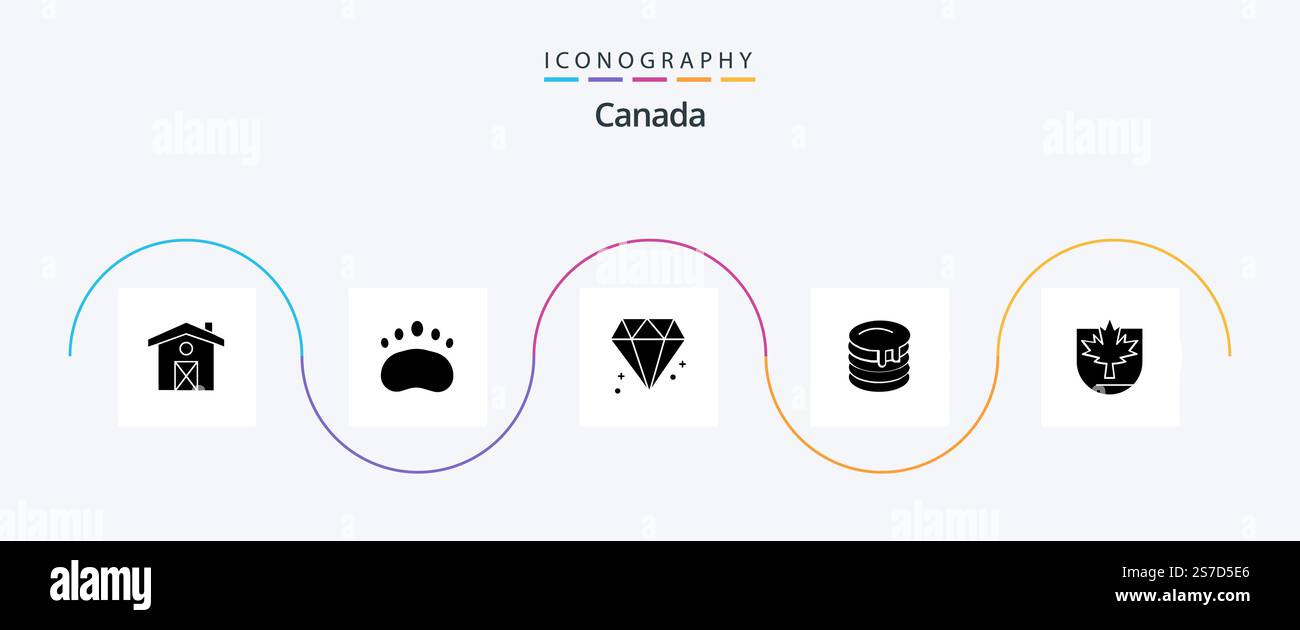 Canada Glyph 5 Icon Pack Including canada. security. diamond. canada. wedding Stock Vector