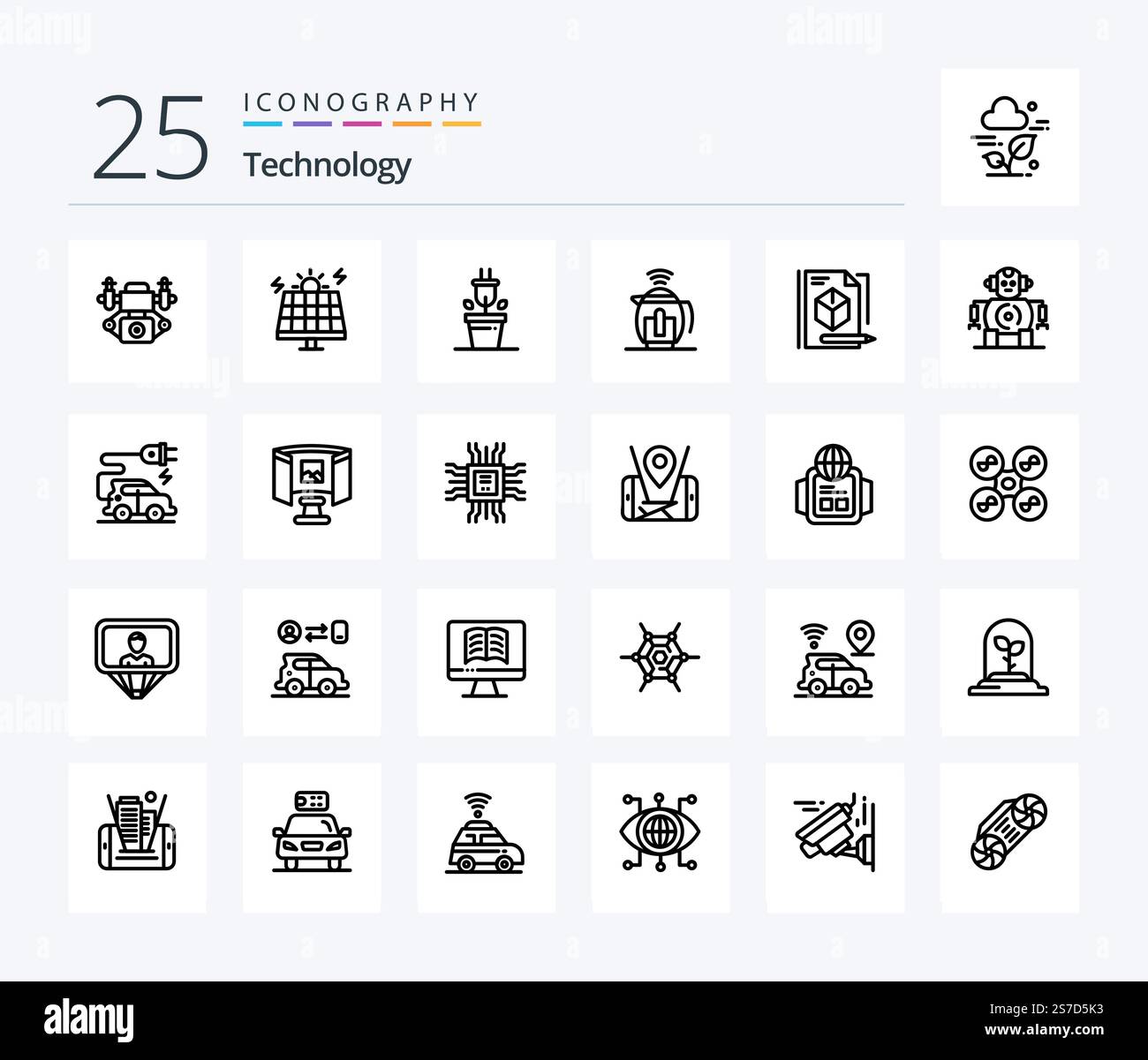 Technology 25 Line icon pack including technology. box. plant. file ...