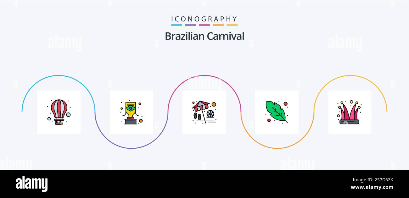 Brazilian Carnival Line Filled Flat 5 Icon Pack Including jester ...
