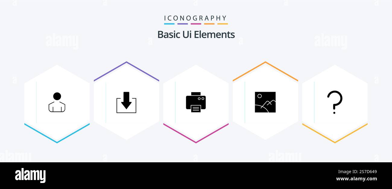 Basic Ui Elements 25 Glyph icon pack including mark. question. printed. help. picture Stock Vector