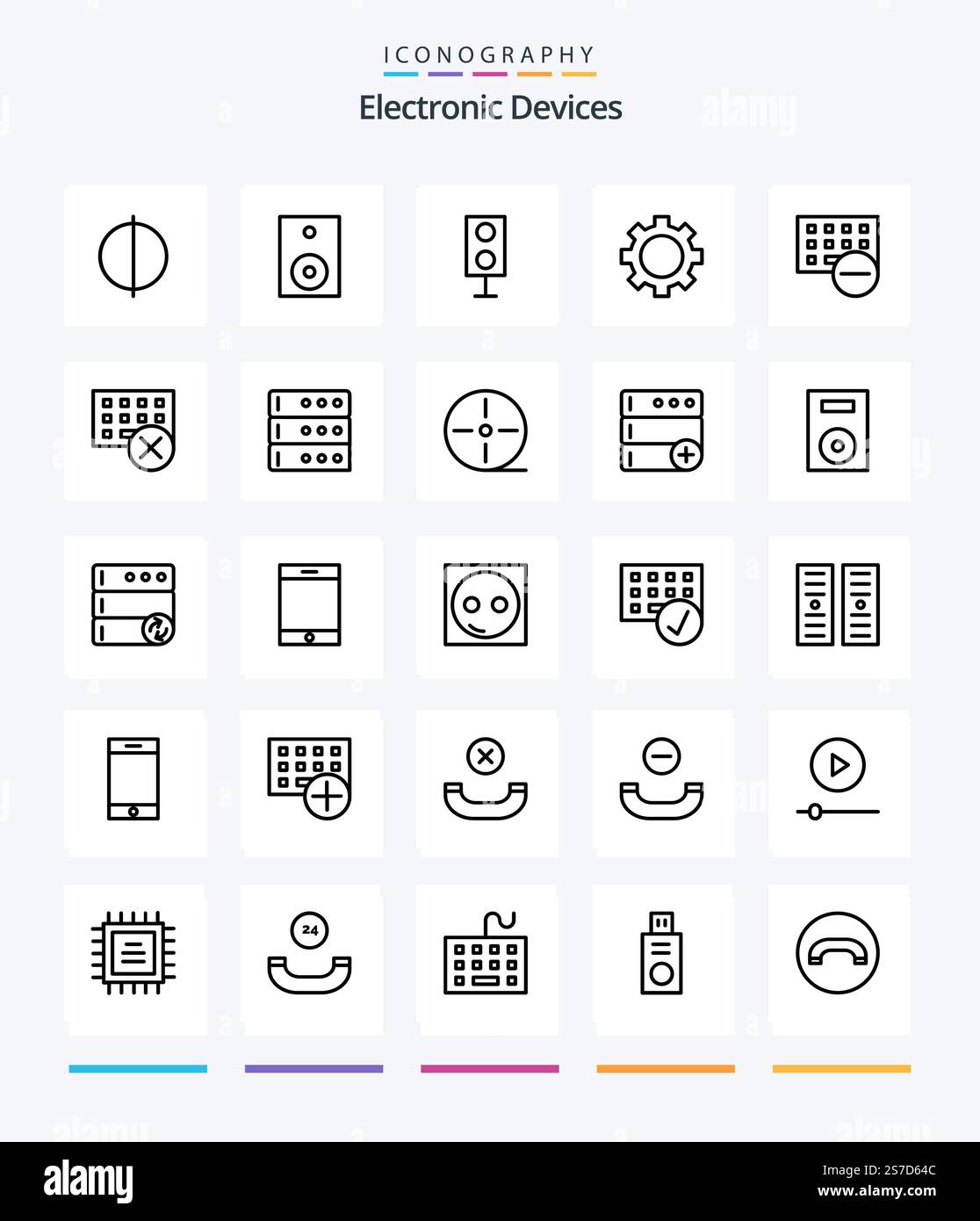 Creative Devices 25 OutLine icon pack  Such As data. hardware. devices. gadget. computers Stock Vector