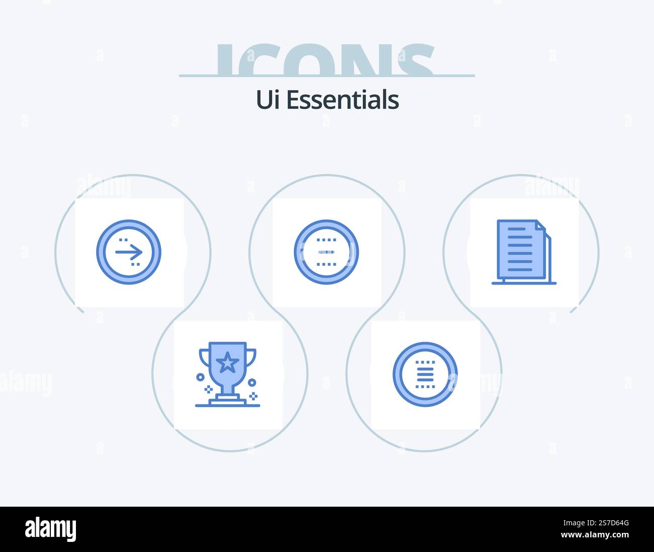 Ui Essentials Blue Icon Pack 5 Icon Design. delete. cancel. menu. right. direction Stock Vector