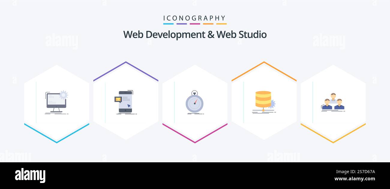 Web Development And Web Studio 25 Flat icon pack including chart. sport. mail. speed. fast Stock Vector