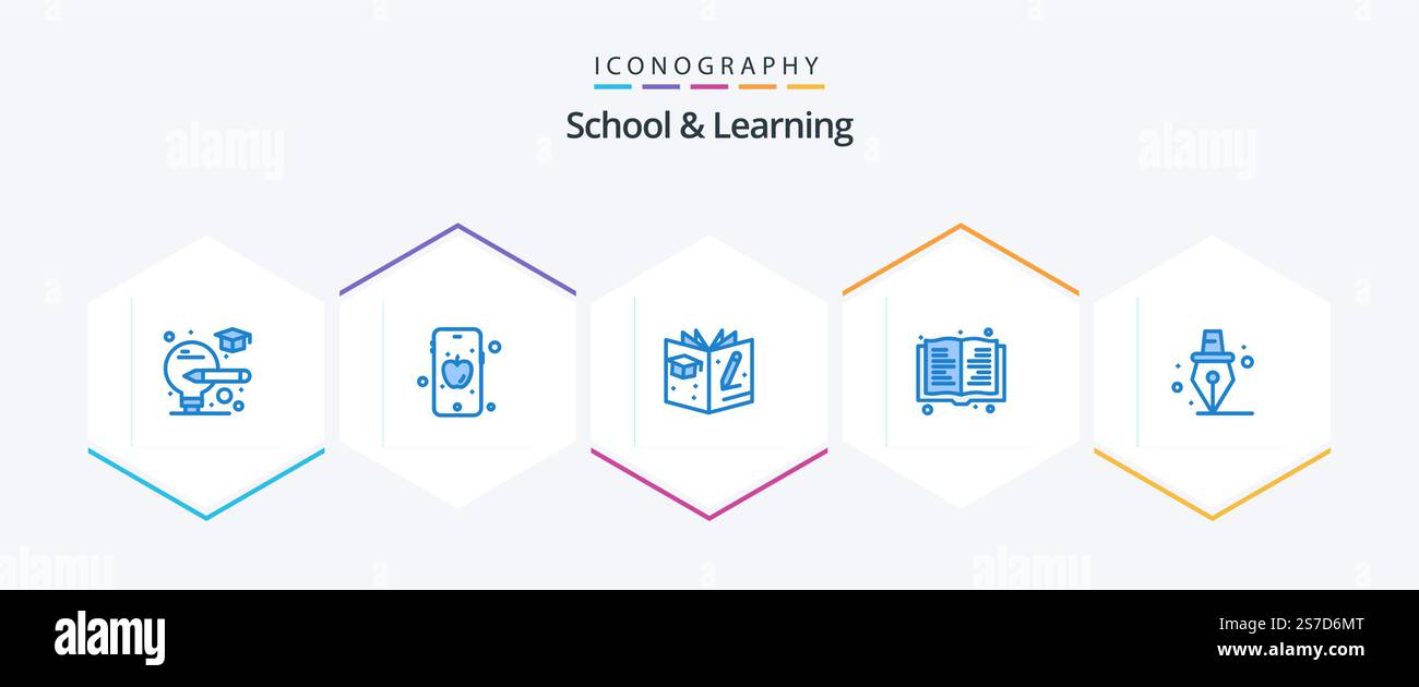 School And Learning 25 Blue icon pack including . . book. school. education Stock Vector