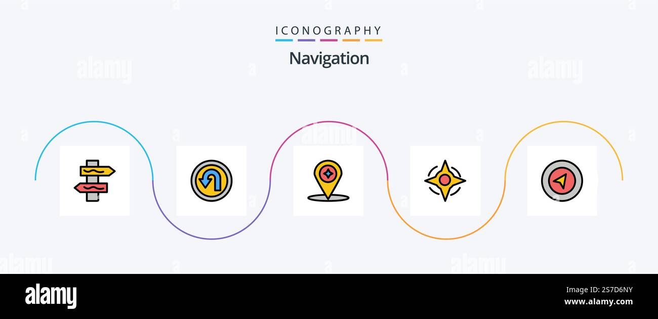 Navigation Line Filled Flat 5 Icon Pack Including . navigation. compass ...