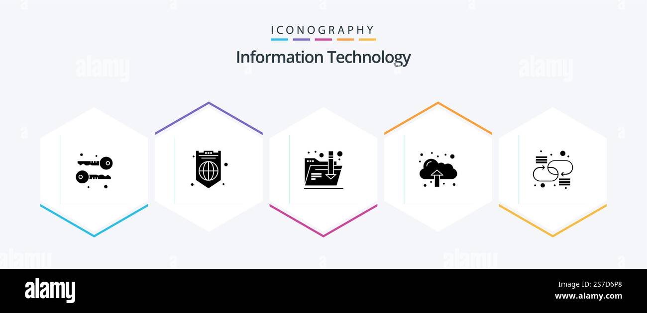 Information Technology 25 Glyph icon pack including . link. folder. connection. upload Stock Vector
