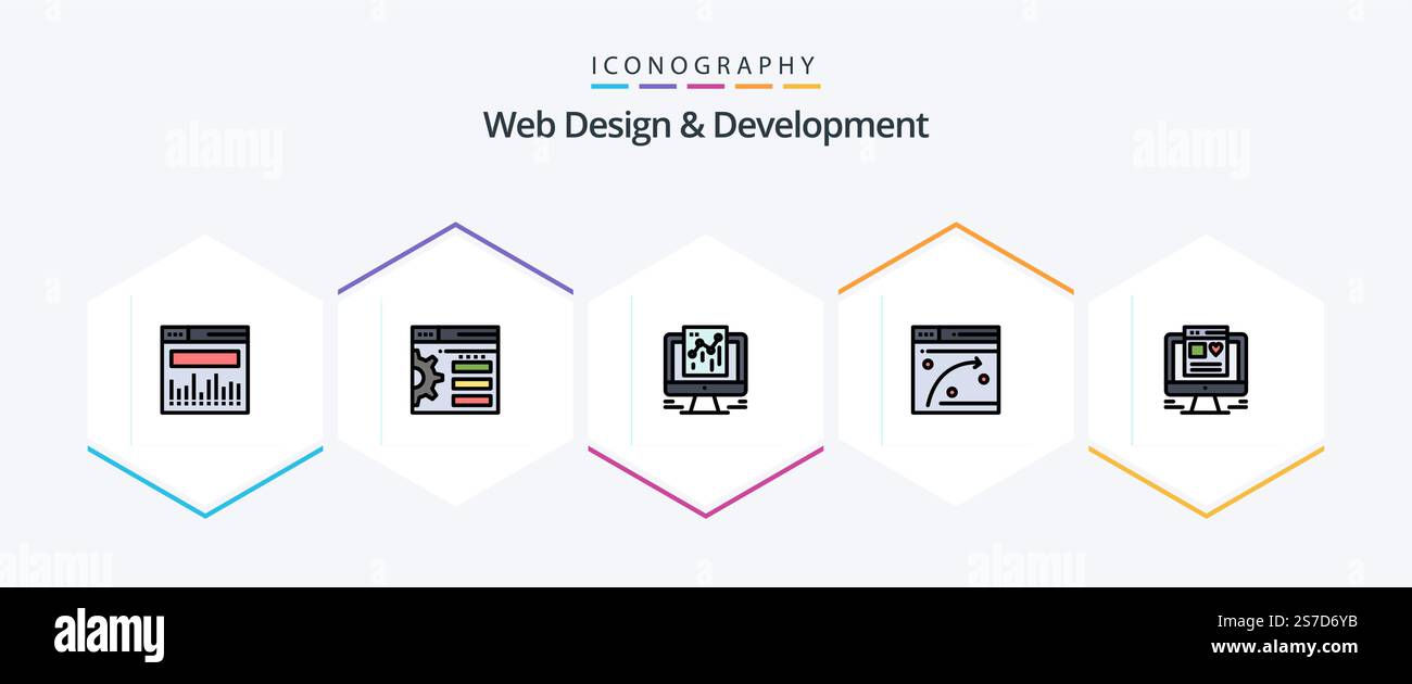 Web Design And Development 25 FilledLine icon pack including . web. google. computer. window Stock Vector