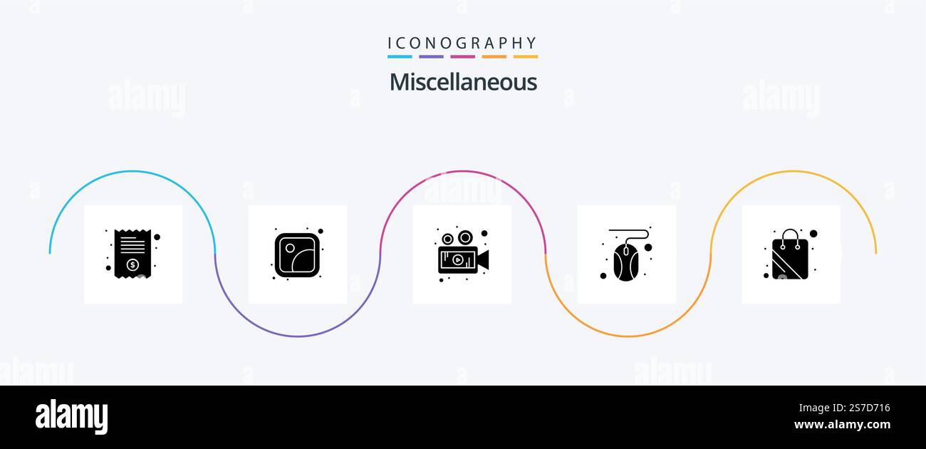Miscellaneous Glyph 5 Icon Pack Including shop. camera. mouse. click Stock Vector