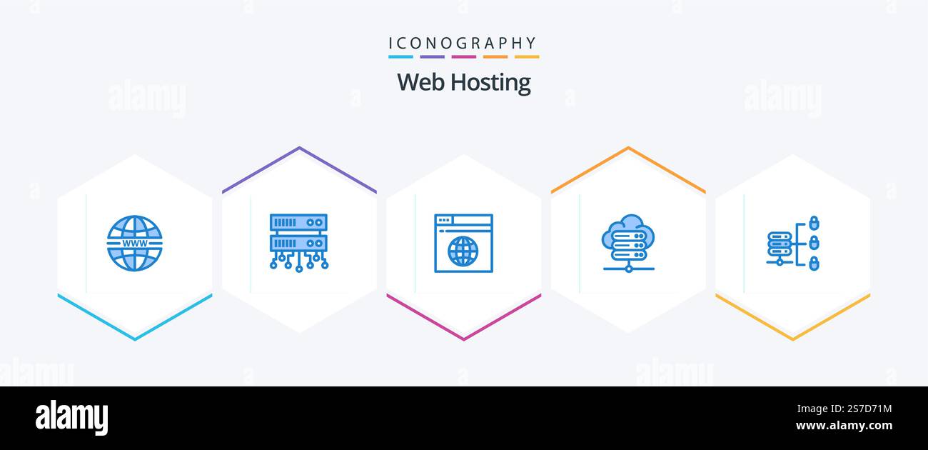 Web Hosting 25 Blue icon pack including . secure web server. network. secure server. network server Stock Vector