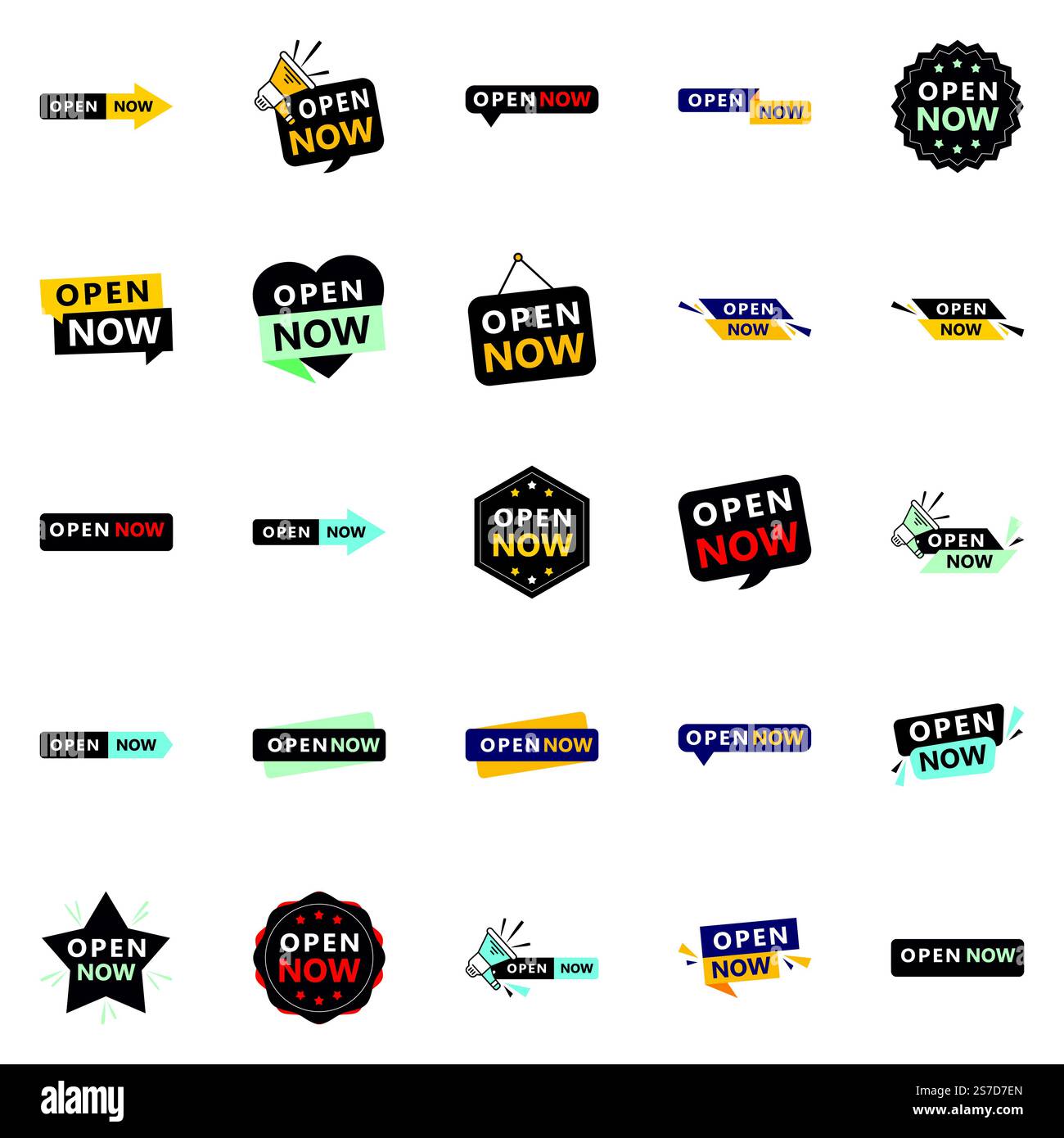 Open now set 25 different designs to choose from Stock Vector Image ...