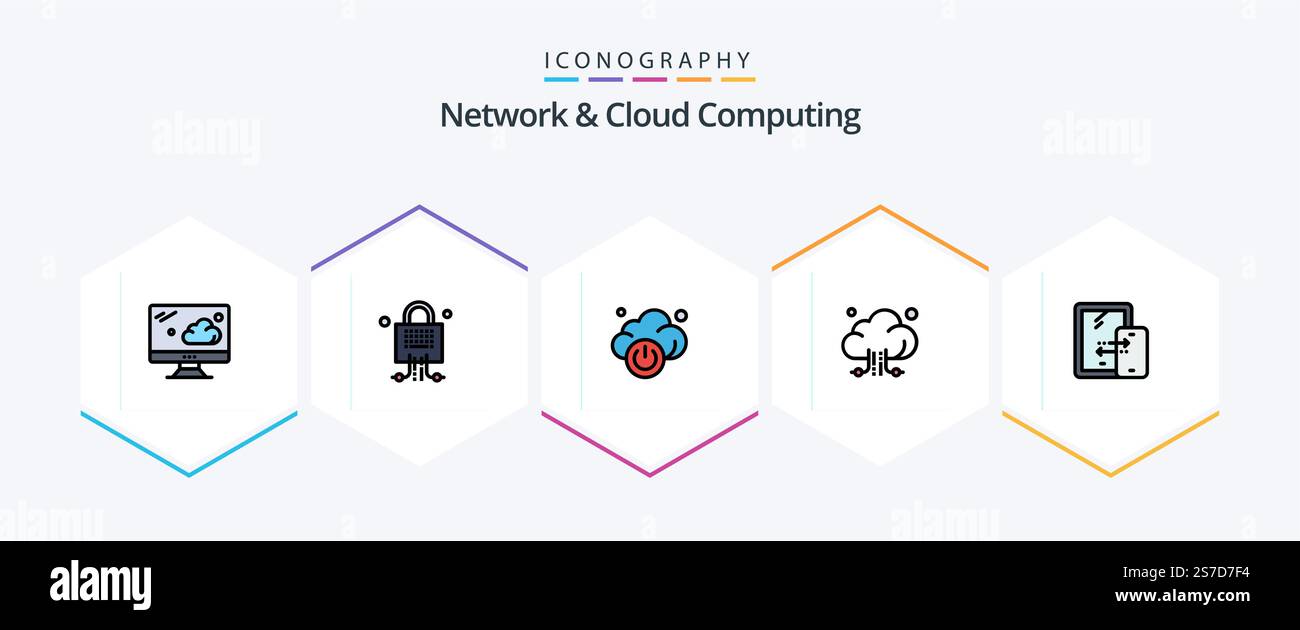 Network And Cloud Computing 25 FilledLine icon pack including technology. connection. power. mobile. storage Stock Vector