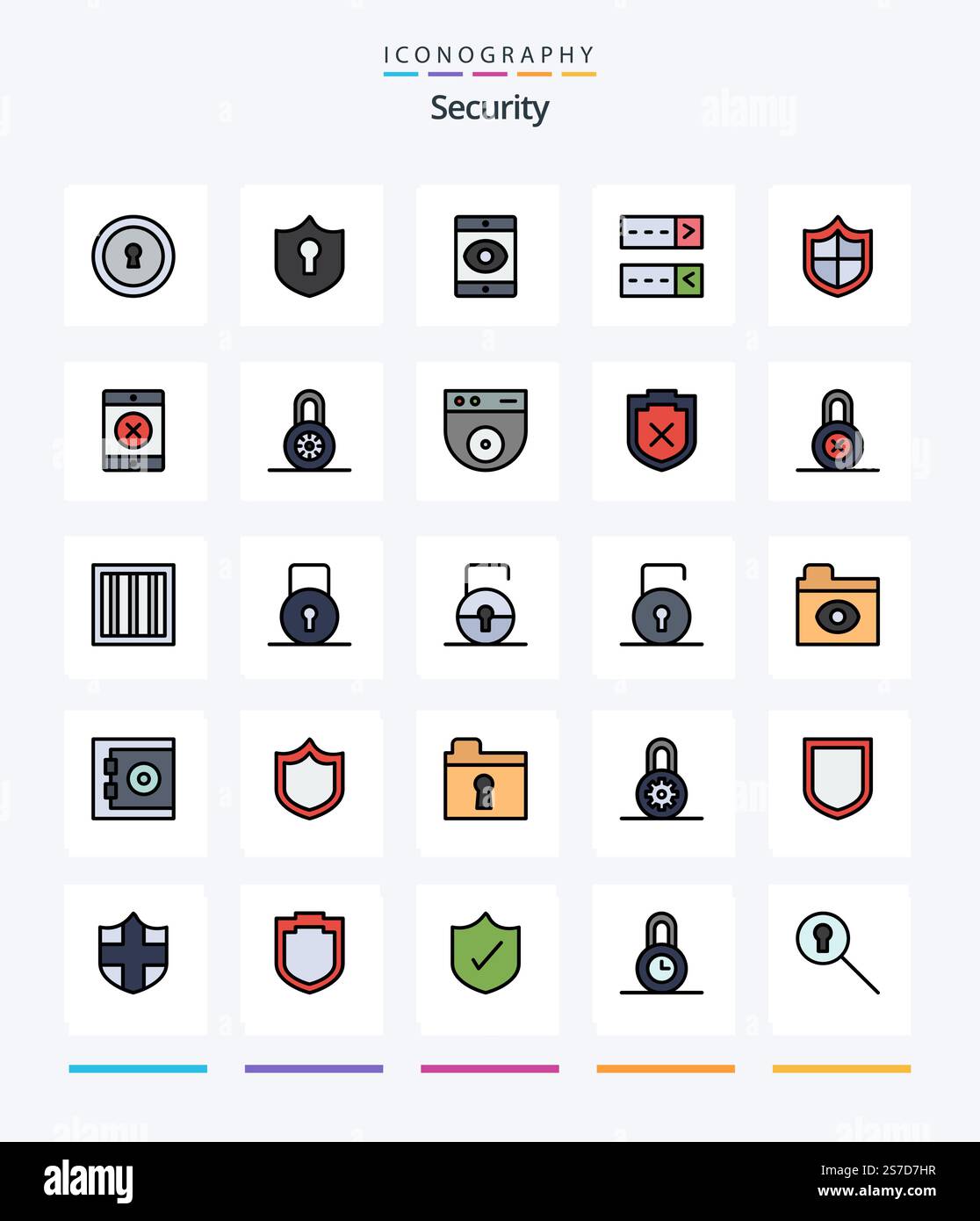 Creative Security 25 Line FIlled icon pack  Such As lock. locked. virus. security. antivirus Stock Vector