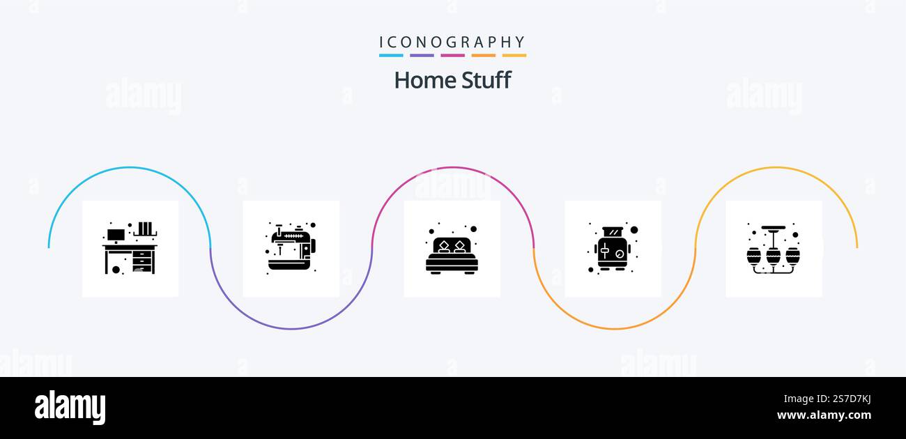 Home Stuff Glyph 5 Icon Pack Including design. bread. bed. toaster. machine Stock Vector