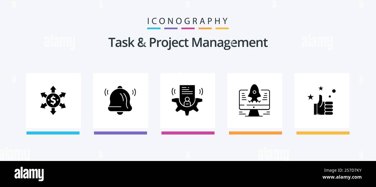 Task And Project Management Glyph 5 Icon Pack Including . rocket . computer . card. Creative Icons Design Stock Vector