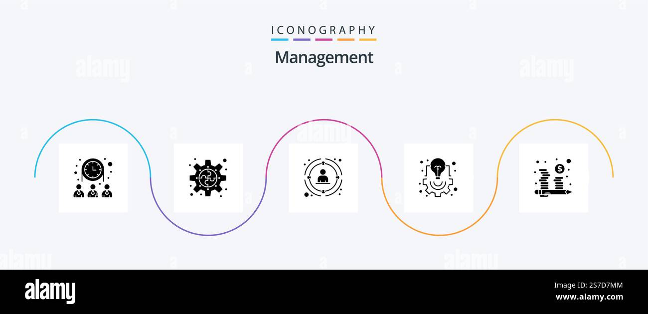 Management Glyph 5 Icon Pack Including light. creative. puzzle. bulb. people Stock Vector