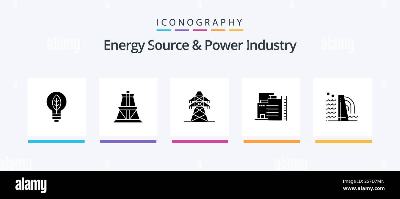 Energy Source And Power Industry Glyph 5 Icon Pack Including . building ...