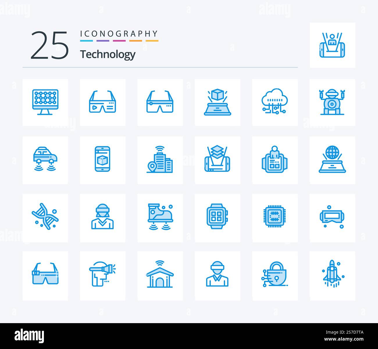 Technology 25 Blue Color icon pack including technology. technology. 3d ...