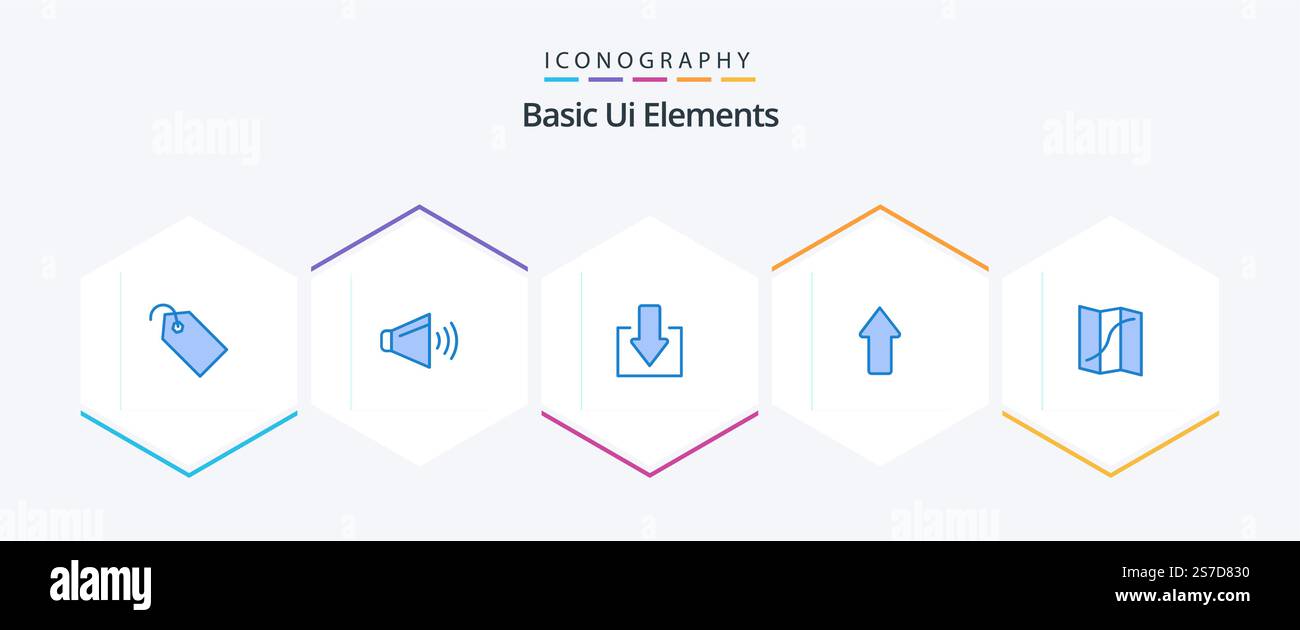 Basic Ui Elements 25 Blue icon pack including navigation. map. arrow. upload. arrows Stock Vector