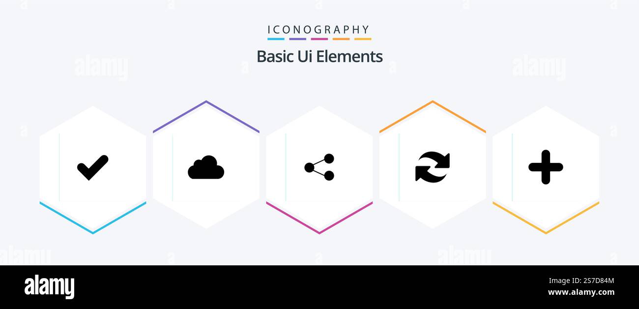 Basic Ui Elements 25 Glyph icon pack including new. repeat. media. rotate. refresh Stock Vector