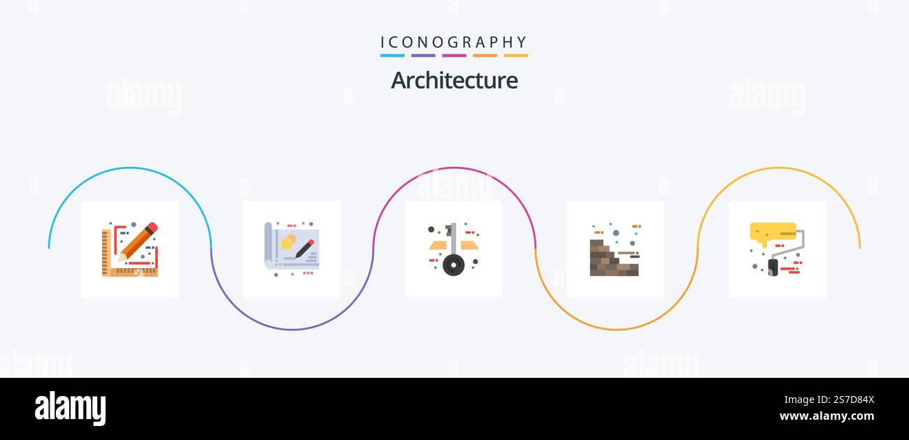 Architecture Flat 5 Icon Pack Including roller. paint brush. idea. wall ...