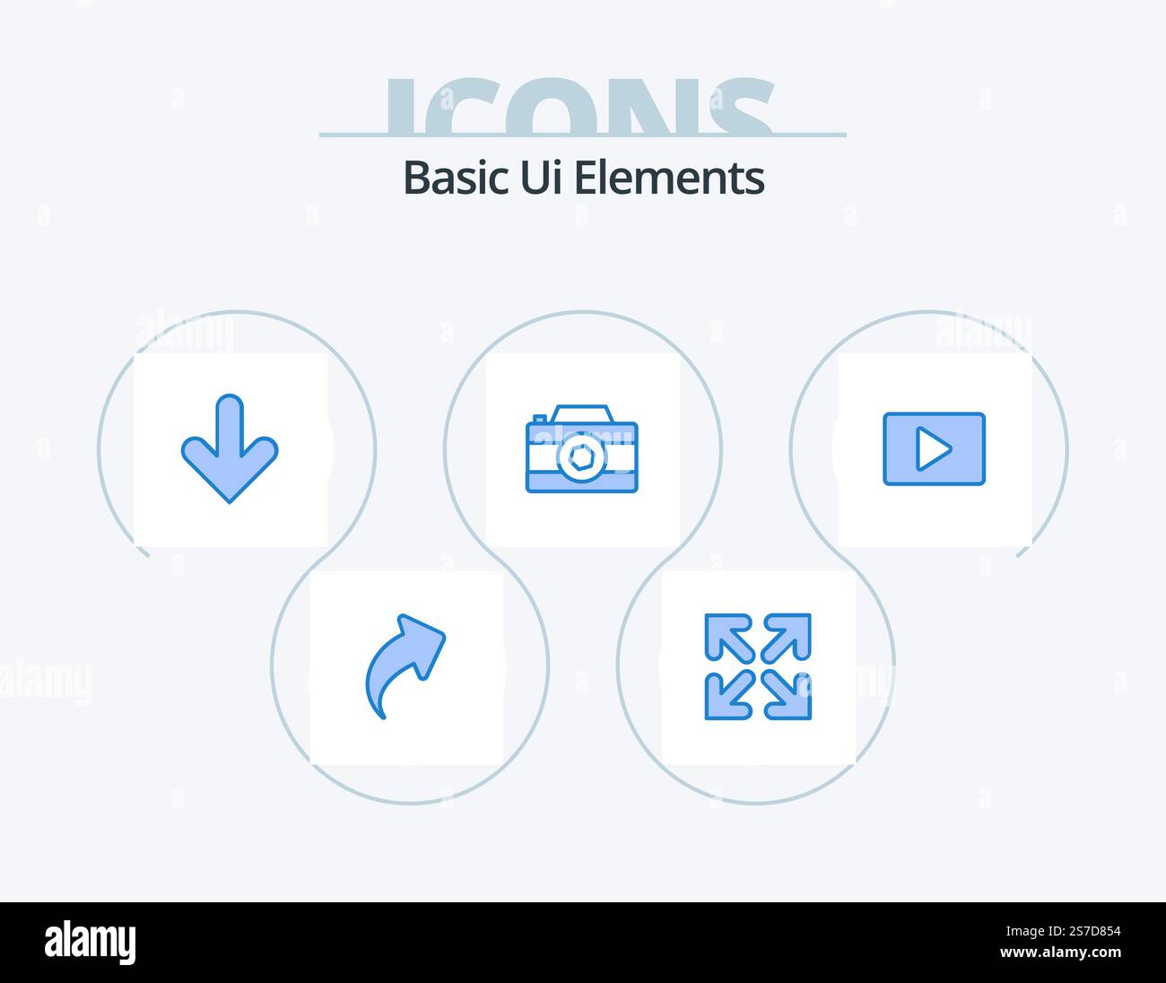 Basic Ui Elements Blue Icon Pack 5 Icon Design. video. youtube. down. photo. image Stock Vector