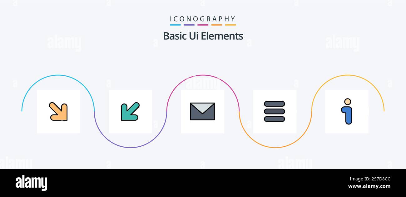Basic Ui Elements Line Filled Flat 5 Icon Pack Including interface. info. massege. i. task Stock Vector