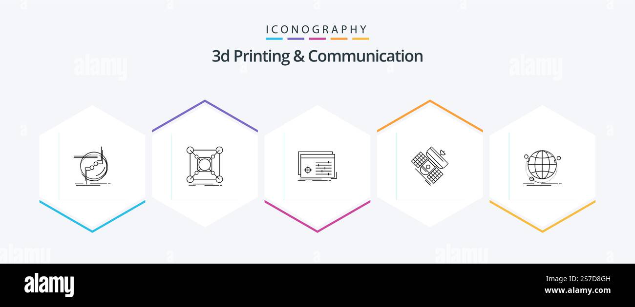 3d Printing And Communication 25 Line icon pack including communication. broadcast. data. software. processing Stock Vector