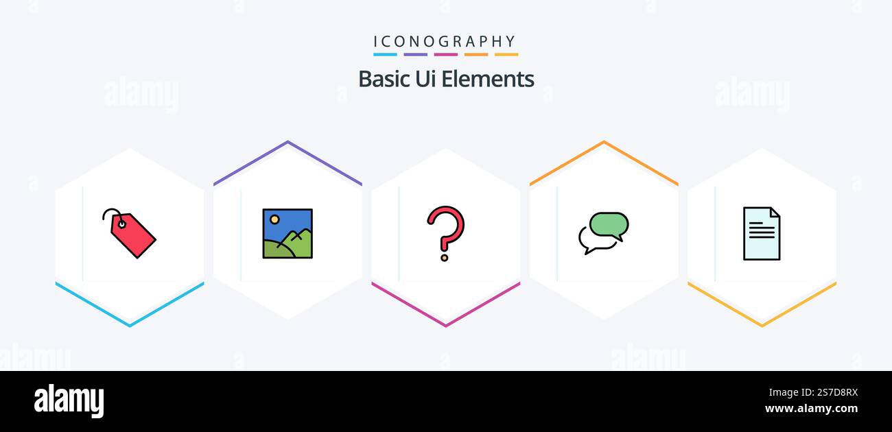 Basic Ui Elements 25 FilledLine icon pack including text. mail. help. sms. chating Stock Vector