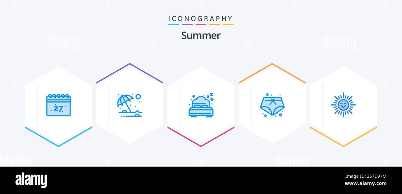 Summer 25 Blue icon pack including . sun. beach. shinning. vacation ...