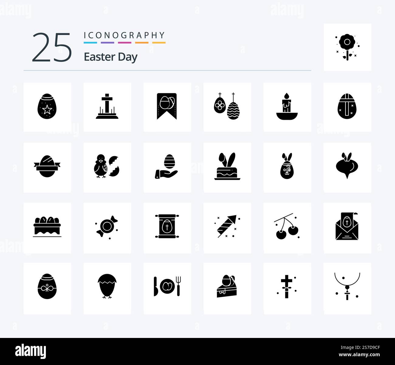 Easter 25 Solid Glyph icon pack including easter. candle. tag. food. easter Stock Vector
