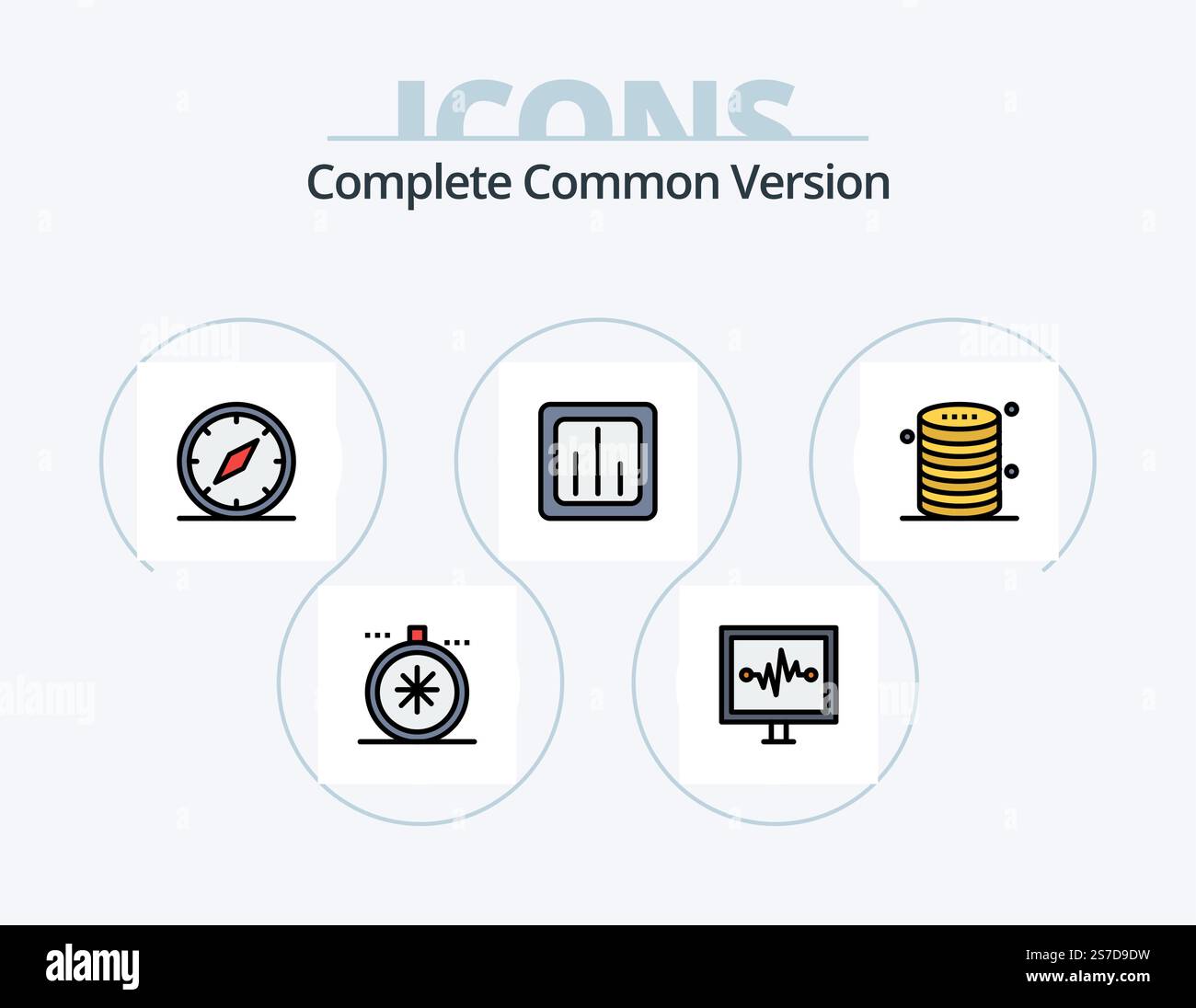 Complete Common Version Line Filled Icon Pack 5 Icon Design. network. communication. cloud. bluetooth. remove Stock Vector