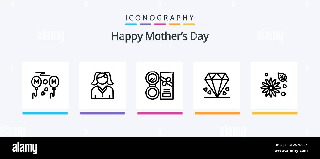 Happy Mothers Day Line 5 Icon Pack Including . party. mom. email ...