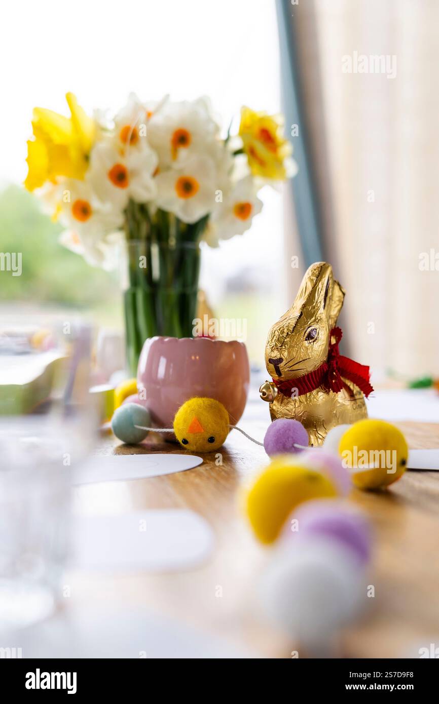 Daffodils on the Easter table 2 Stock Photo