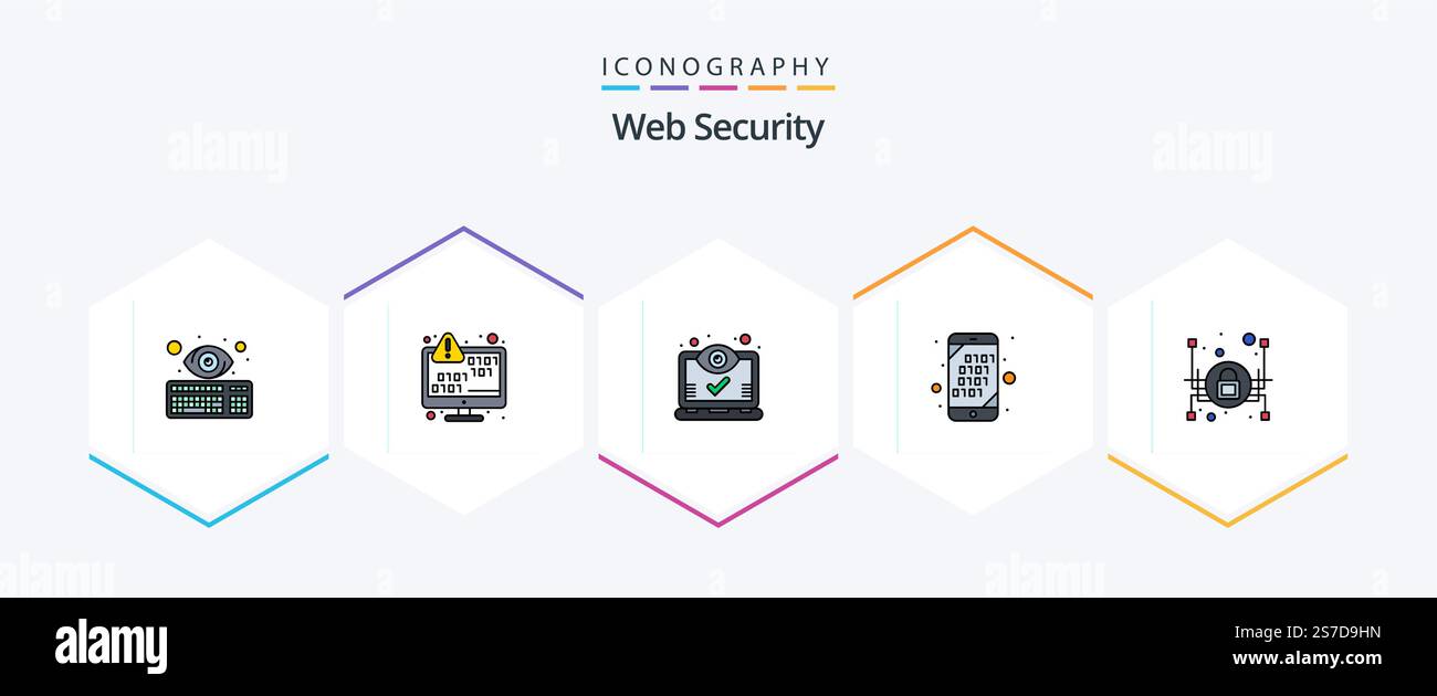 Web Security 25 FilledLine icon pack including mobile. binary. encryption. views. screen Stock Vector