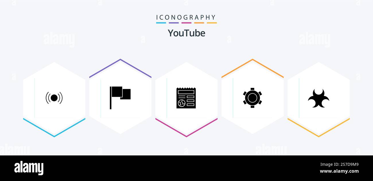 Youtube 25 Glyph icon pack including hazard. ui. basic. setting. basic Stock Vector