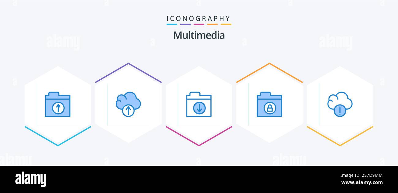 Multimedia 25 Blue icon pack including . . folder. data. alert Stock ...