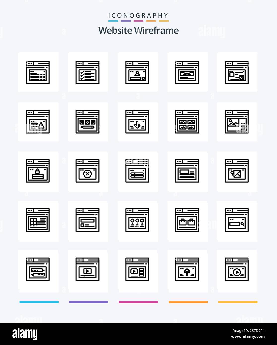 Creative Website Wireframe 25 OutLine icon pack  Such As web. internet. website. design. web Stock Vector