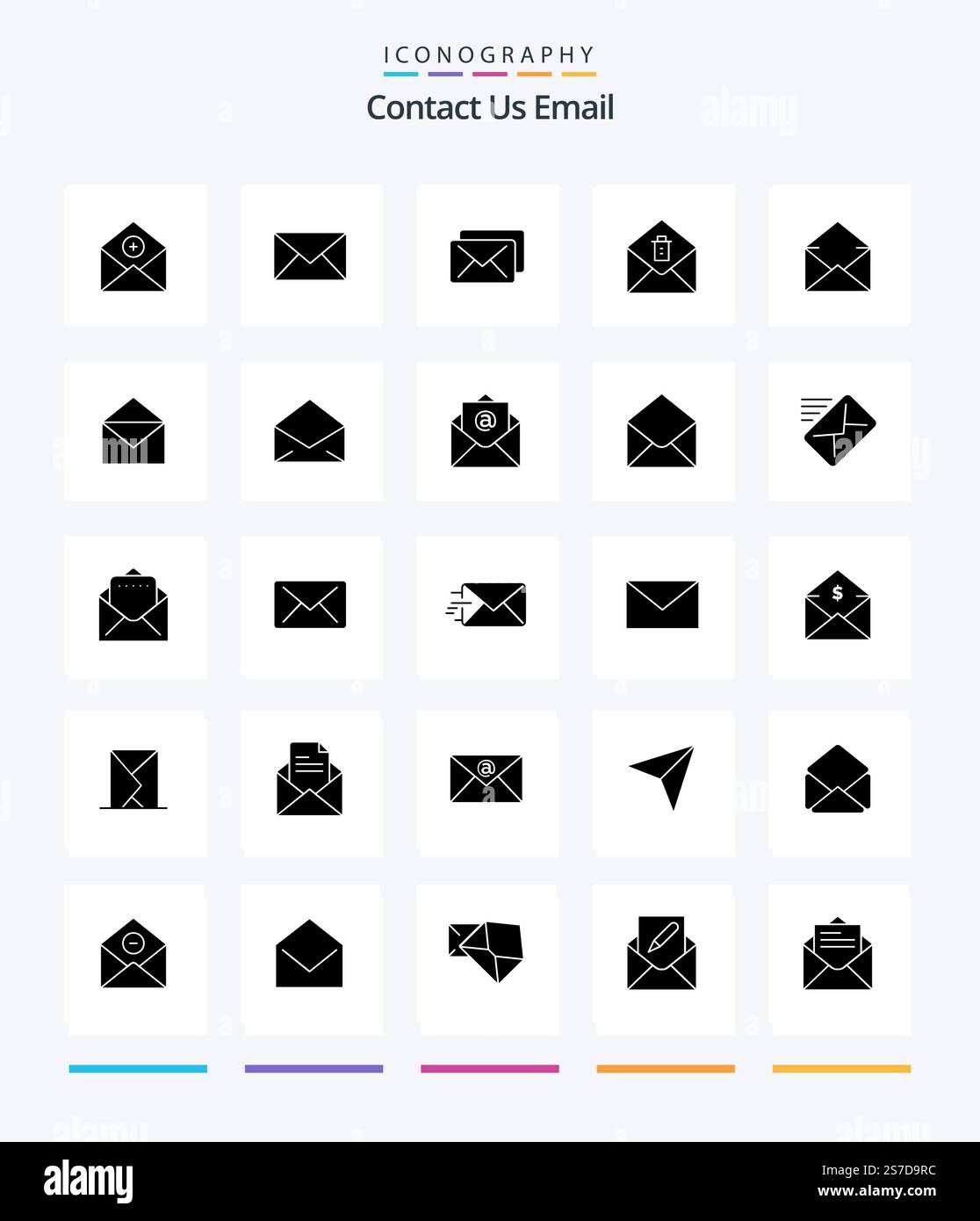 Creative Email 25 Glyph Solid Black icon pack  Such As message. email. sms. delete. mail Stock Vector
