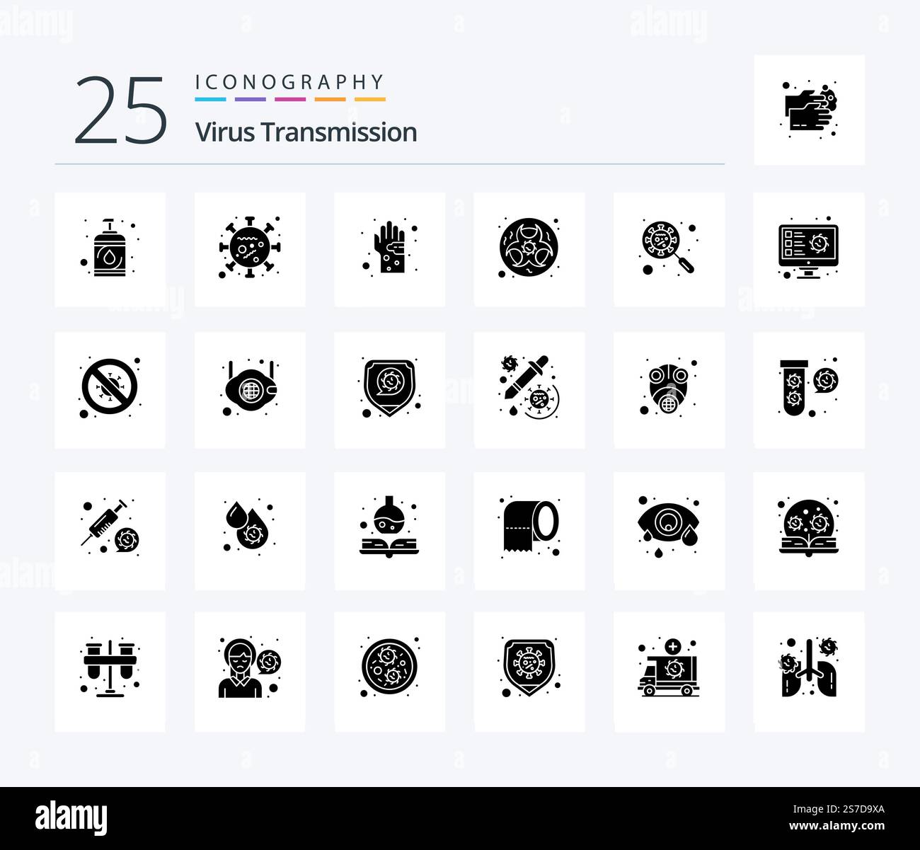 Virus Transmission 25 Solid Glyph icon pack including devirus. science ...