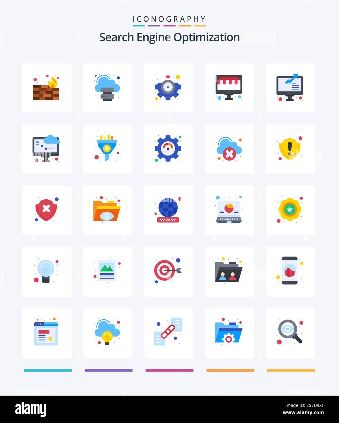 Creative Seo 25 Flat icon pack  Such As cloud computing. online. seo. statistics. graph Stock Vector