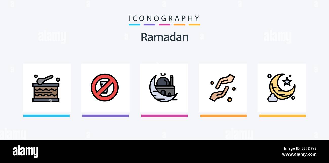 Ramadan Line Filled 5 Icon Pack Including mosque . ramadan. festival ...