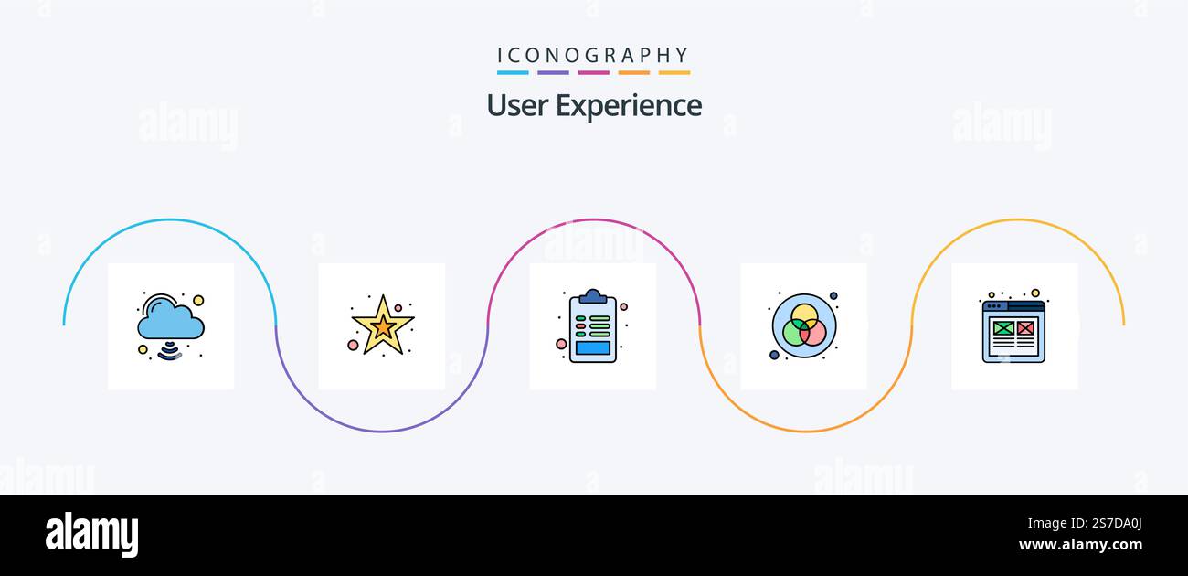 User Experience Line Filled Flat 5 Icon Pack Including user. experience. document. wheel. interface Stock Vector