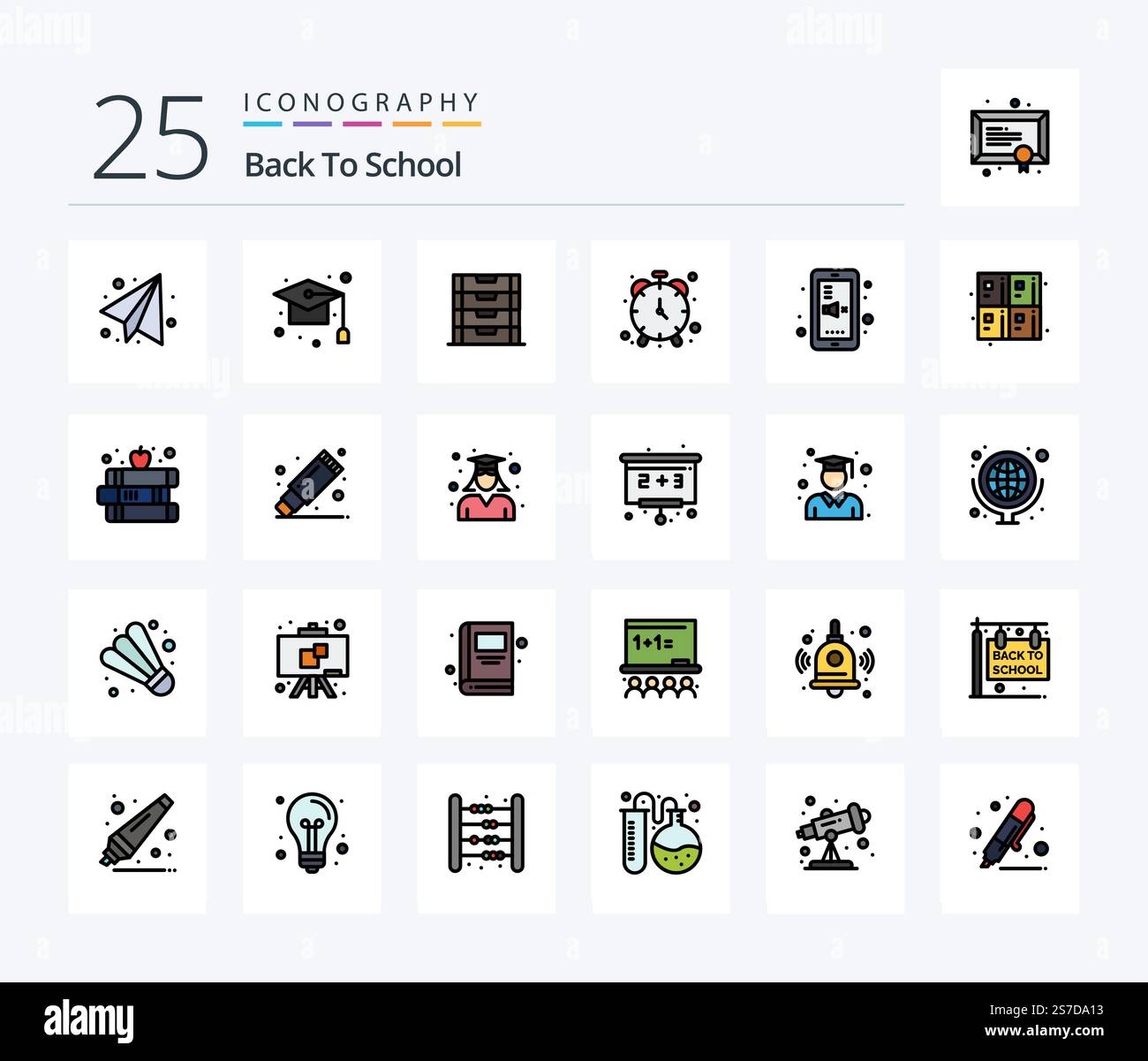 Back To School 25 Line Filled icon pack including education. timepiece ...