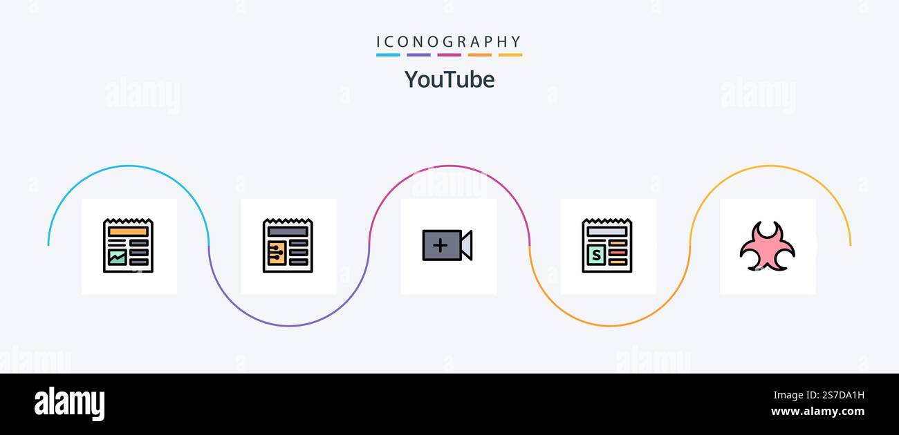 Youtube Line Filled Flat 5 Icon Pack Including science. hazard. camera. bio. document Stock Vector