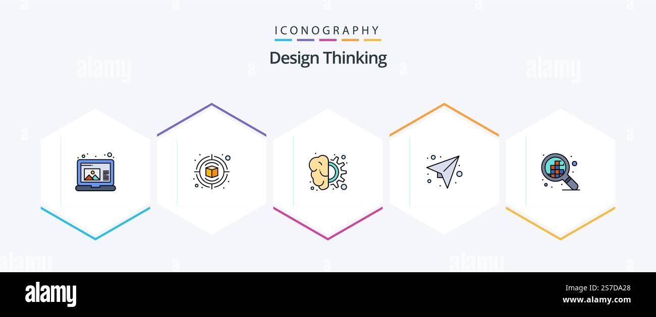 Design Thinking 25 FilledLine icon pack including grid. send. design. plan. message Stock Vector