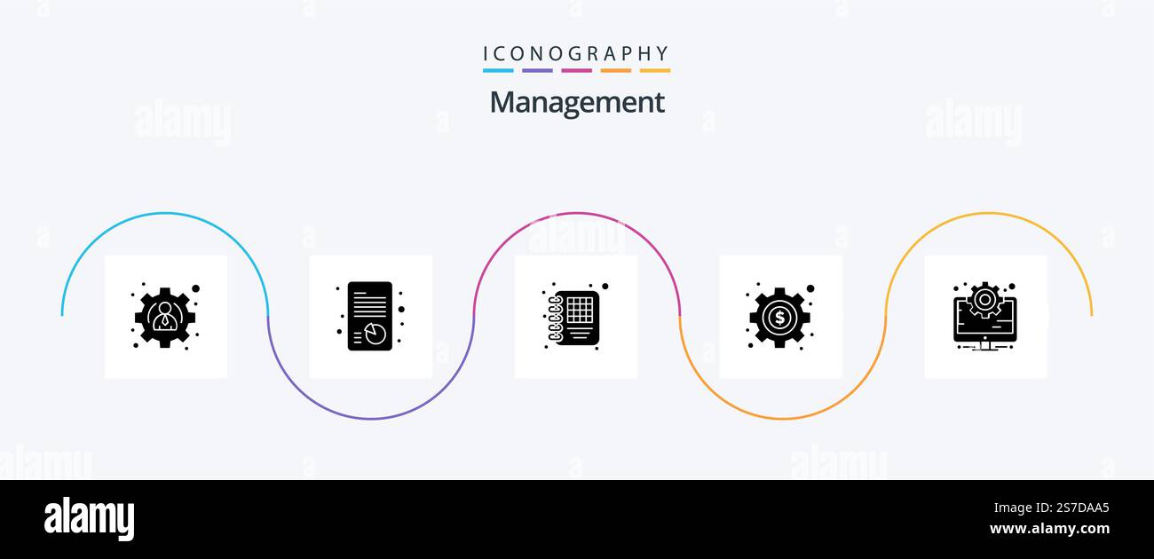 Management Glyph 5 Icon Pack Including . management. diary. computer. seo Stock Vector