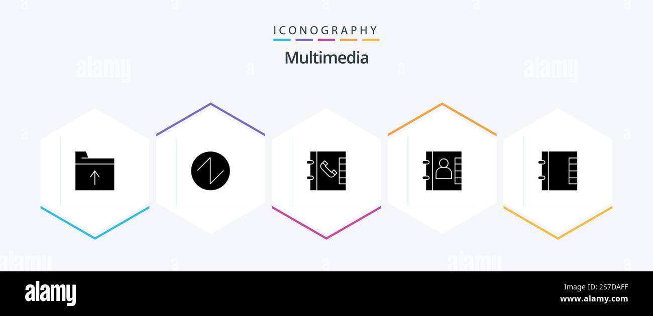 Multimedia 25 Glyph icon pack including . book. . folder Stock Vector